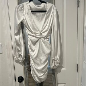 Oh Polly White Satin Long Sleeve Dress